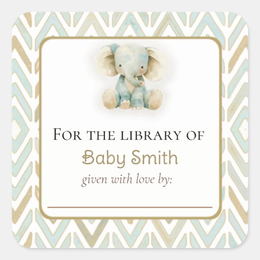 Baby shower Bookplate Sticker met Pluche Olifant (Voorkant)