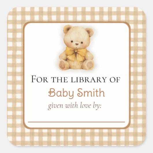 Baby shower Bookplate Sticker Pluche Teddybeer (Voorkant)