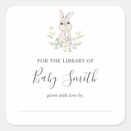 Baby shower Bookplate Woodland Rabbit Sticker (Voorkant)