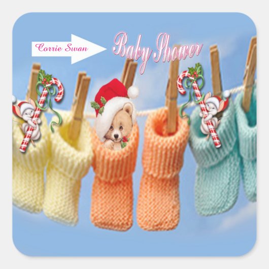 Baby shower Booties Vierkante Sticker (Voorkant)