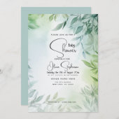 Baby shower- Bord Blauwgroen en groen blad Kaart (Voorkant / Achterkant)