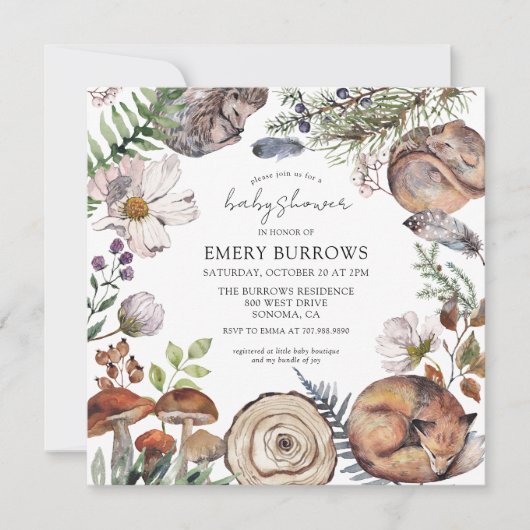 Baby shower Bosbossen Kaart (Voorkant)