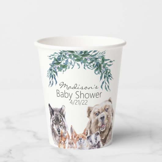 Baby shower bosdieren Waterverf gebladerte Papieren Bekers (Voorkant)