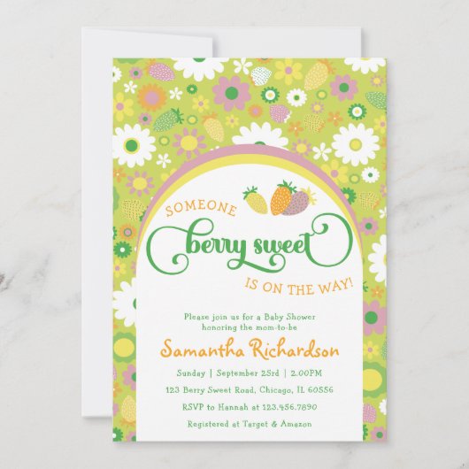 Baby shower botanique de fraise Invitation (Devant)