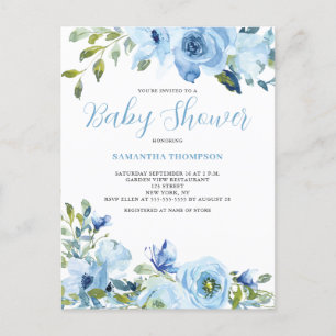 Baby shower botanique floral bleu Invitation