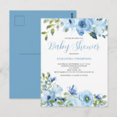 Baby shower botanique floral bleu Invitation (Devant / Derrière)