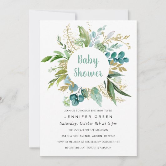 Baby shower botanique vert Invitation garçon (Devant)