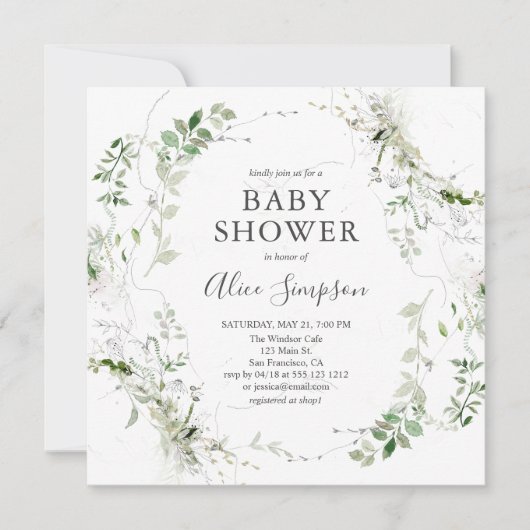 Baby shower Botanisch groen Modern Kaart (Voorkant)