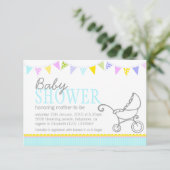 Baby shower bouquet poussette aqua invitation (Debout devant)