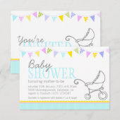 Baby shower bouquet poussette aqua invitation (Devant / Derrière)