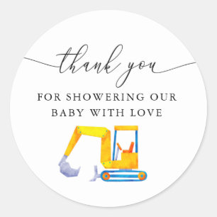 Baby shower bouwnijverheid ronde sticker