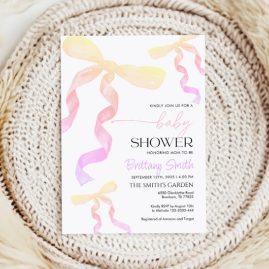 Baby shower Bow Invitation Kaart