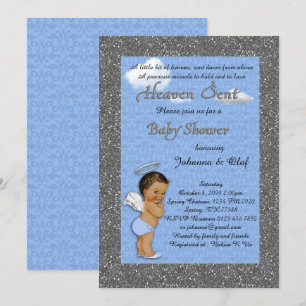 baby shower Boy, Baby Angel, Blue, glitter, zilver Kaart