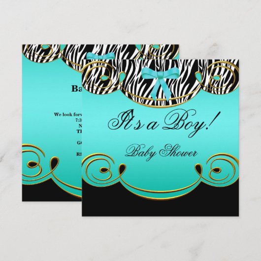 Baby shower Boy Baby Blauwgroen Blauw Zwart Zebra Kaart (Voorkant / Achterkant)