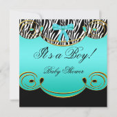 Baby shower Boy Baby Blauwgroen Blauw Zwart Zebra Kaart (Voorkant)