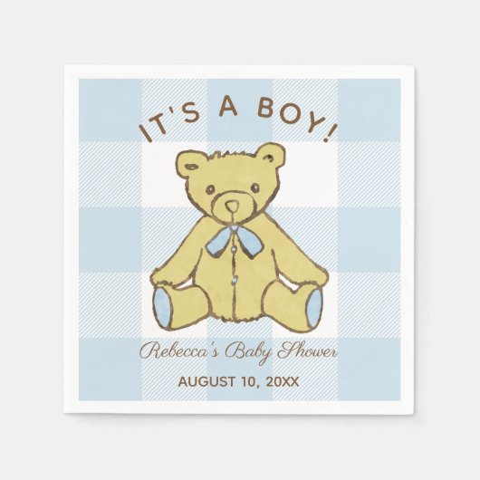 Baby shower Boy Beer met naam en datum Servet (Voorkant)