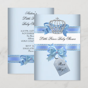 Baby shower Boy Blue Little Prince Crown bow smal Kaart