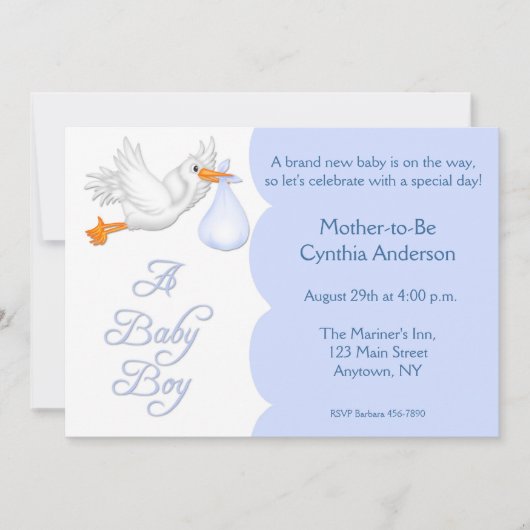 baby shower Boy Blue Stork Kaart (Voorkant)
