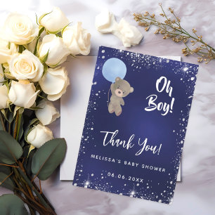 Baby shower Boy Blue Teddy bedankje Kaart