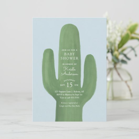 Baby shower Boy Boho Blue Boho Cactus Invitation (Debout devant)