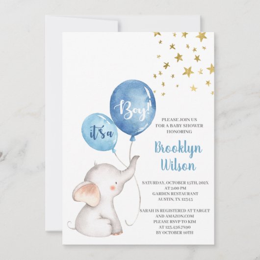 baby shower Boy Elephant Invitation (Devant)