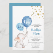 baby shower Boy Elephant Invitation (Devant / Derrière)