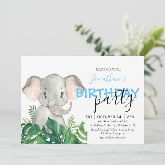 Baby shower Boy Elephant Invitation (Debout devant)