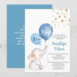 Baby shower Boy Elephant Uitnodiging