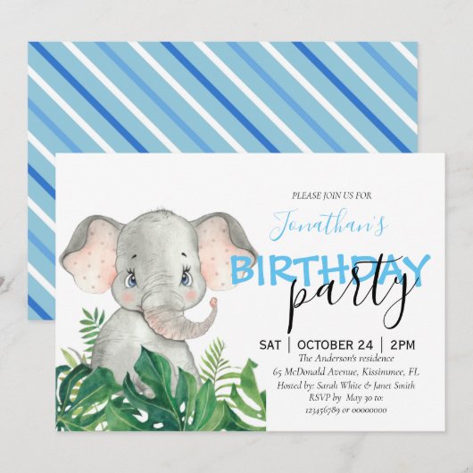 Baby shower Boy Elephant Uitnodiging (Voorkant / Achterkant)