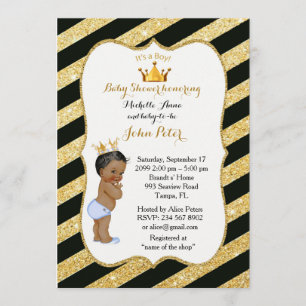 Baby shower BOY, gouden strip, zwart en goud. Kaart