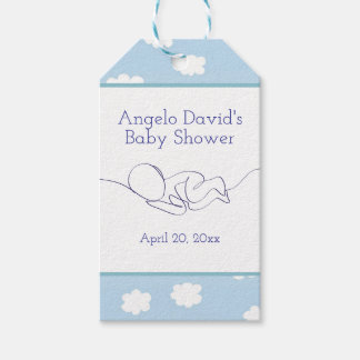 Baby shower Boy Line Art Blue Sky & Clouds Cadeaulabel