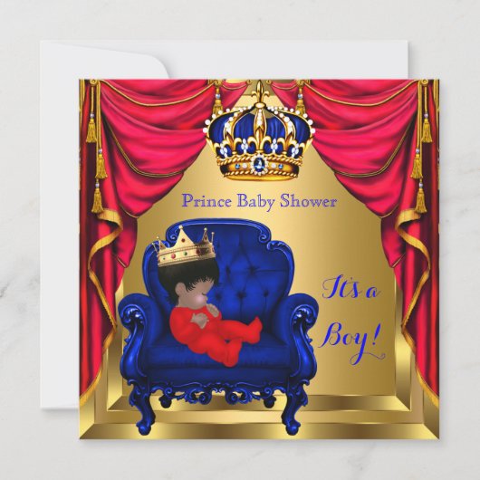 Baby shower Boy Little Prince Blue Gold Ethnic Kaart (Voorkant)