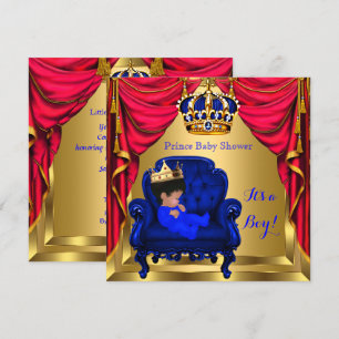 Baby shower Boy Little Prince Royal Blue Gold Kaart