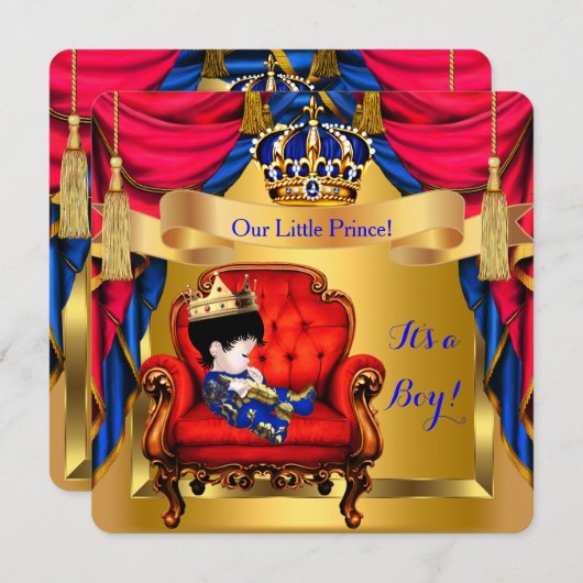Baby shower Boy Prince Royal Blue Gold C Kaart (Voorkant / Achterkant)