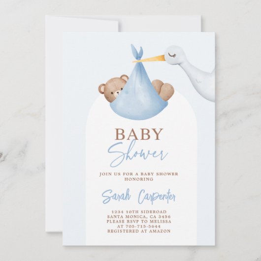 Baby shower Boy Stork Invitation (Devant)