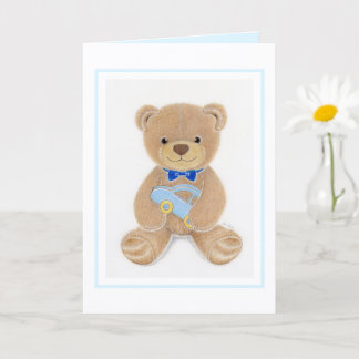 Baby Shower Boy Teddy Bear Folded Greeting Card Kaart