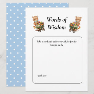 Baby shower Boy Teddy Rustic Floral Wisdom Kaart