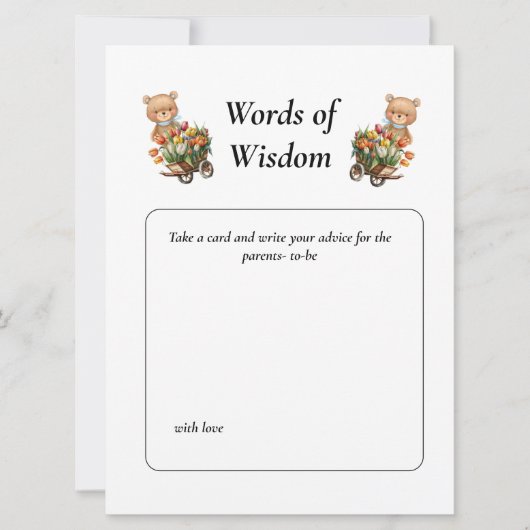 Baby shower Boy Teddy Rustic Floral Wisdom Kaart (Voorkant)