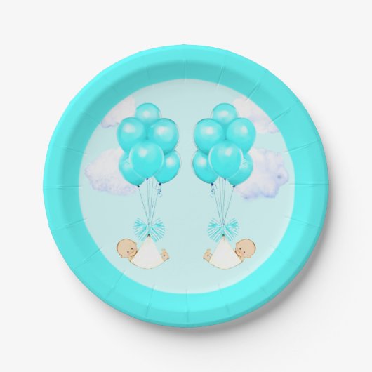 Baby shower Boy Twins Papieren Bordje (Voorkant)