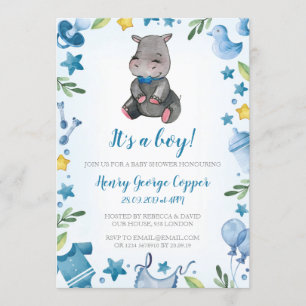 Baby shower Boy   Uitnodiging   Hippo