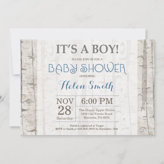 Baby shower Boy Woodland Invitation Rustique (Devant)