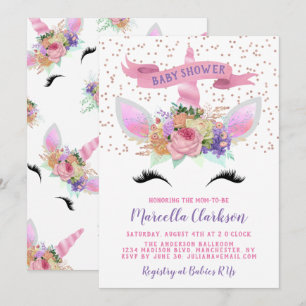 Baby shower Bright Floral Unicorn Kaart