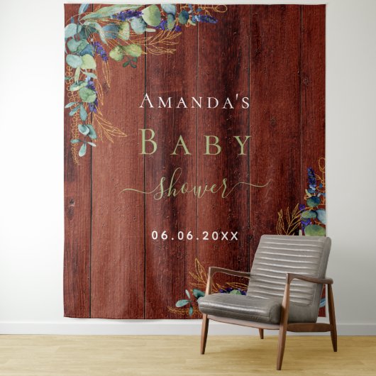 Baby shower bruin hout eucalyptus greenery rustige wandkleed (In situ)