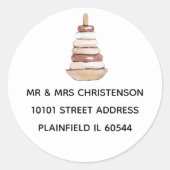 Baby shower Bruin & Wit  Ring Speelgoed Adres Ronde Sticker (Voorkant)