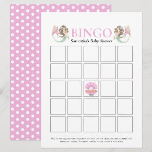 Baby shower bruine zeemeermin bingo onder Zee roze Kaart
