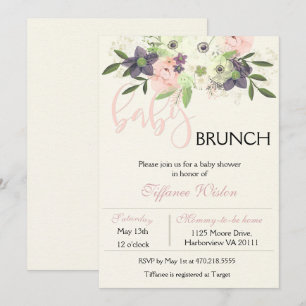 Baby shower Brunch Invitation Floral Rose Girl