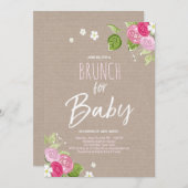 Baby shower brunch invitation Floral Rustic Pink (Devant / Derrière)