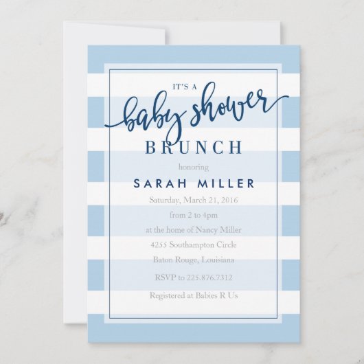 Baby shower Brunch Invitation Stripes Garçon (Devant)