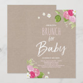 Baby shower brunch-uitnodiging Floral Rustic Pink Kaart (Voorkant / Achterkant)