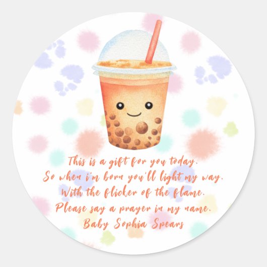 Baby-shower bubble tea - Étiquette de bougie de pr (Devant)